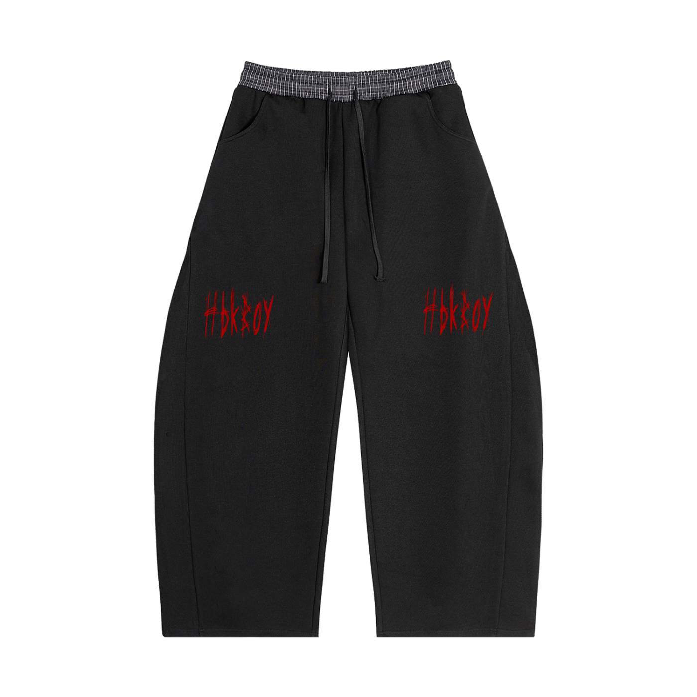 Hbkboy - Plaid Waistband Barrel Sweatpants