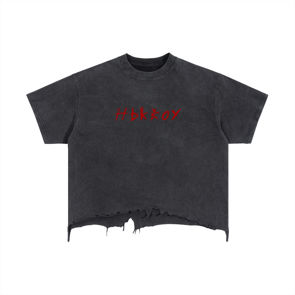 Hbkboy - Vintage Wash Boxy Distressed Hem T-Shirt