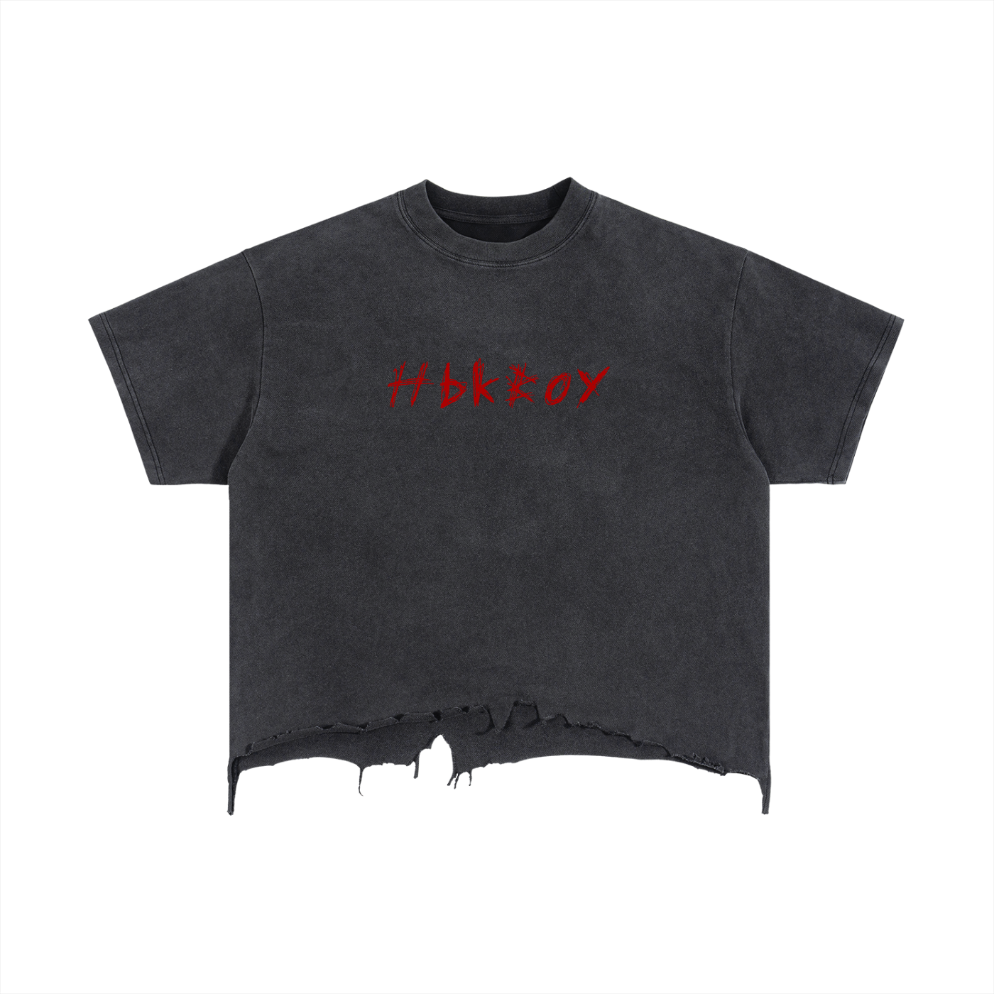 Hbkboy - Vintage Wash Boxy Distressed Hem T-Shirt